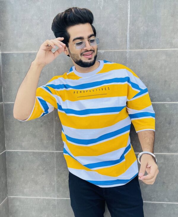 Yellow and White Perspectives Oversize Drop Shoulder T Shirt