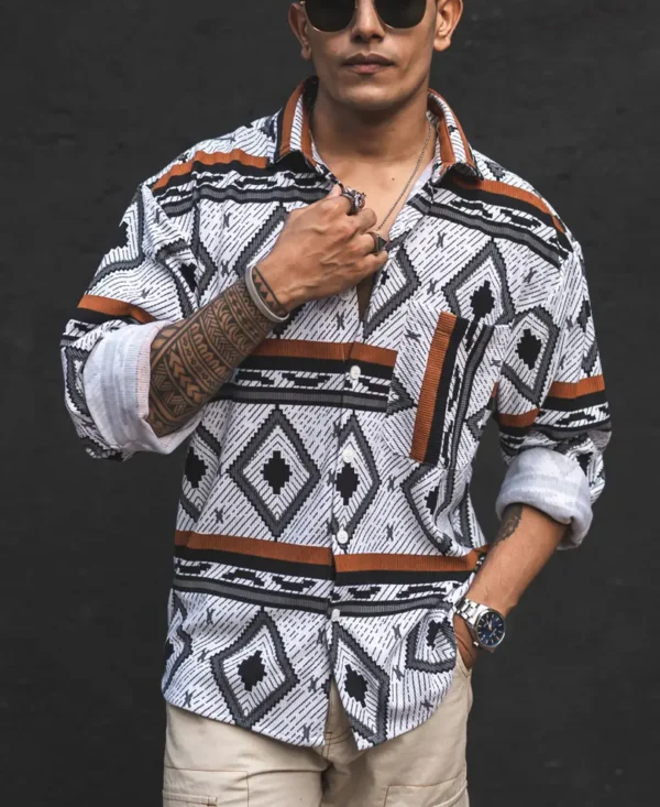 Multicolor Ethnic Motifs Print Oversized Shirt