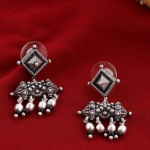 Silver-Plated Contemporary Oxidised Drop Earrings